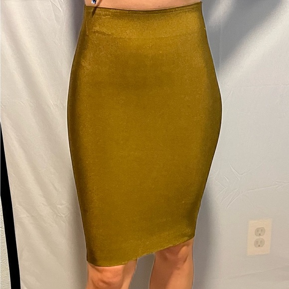 OW COUTURE Bandage Midi Skirt High Waist Pencil Stretch Green Small - Picture 1 of 3